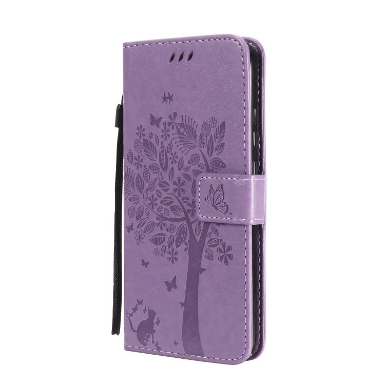 For Huawei P40 Lite E Tree & Cat Embossed Pattern Horizontal Flip Leather Case with Holder & Card Slots & Wallet & Lanyard