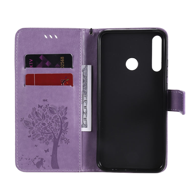 For Huawei P40 Lite E Tree & Cat Embossed Pattern Horizontal Flip Leather Case with Holder & Card Slots & Wallet & Lanyard