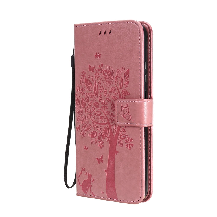 For Huawei P40 Lite E Tree & Cat Embossed Pattern Horizontal Flip Leather Case with Holder & Card Slots & Wallet & Lanyard