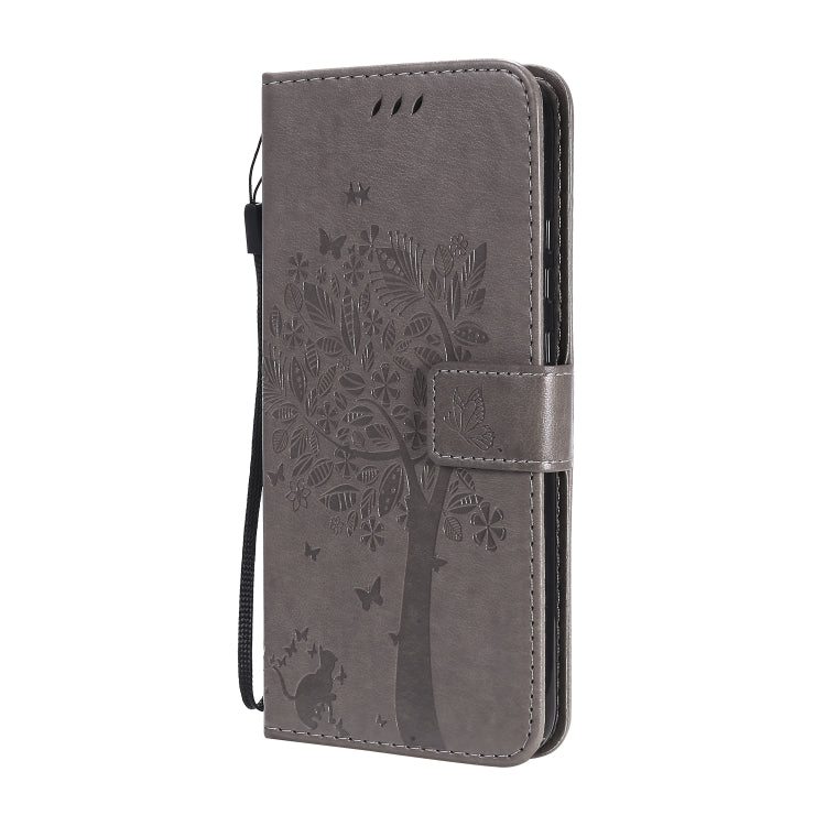 For Huawei P40 Lite E Tree & Cat Embossed Pattern Horizontal Flip Leather Case with Holder & Card Slots & Wallet & Lanyard
