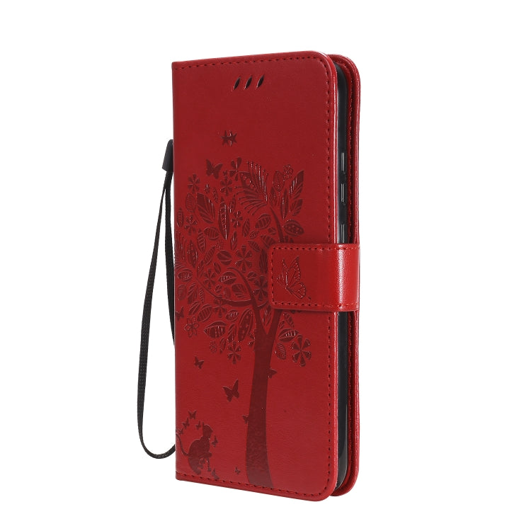 For Huawei P40 Lite E Tree & Cat Embossed Pattern Horizontal Flip Leather Case with Holder & Card Slots & Wallet & Lanyard