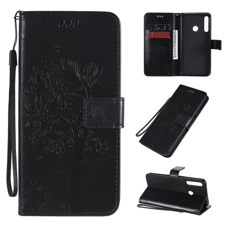 For Huawei P40 Lite E Tree & Cat Embossed Pattern Horizontal Flip Leather Case with Holder & Card Slots & Wallet & Lanyard