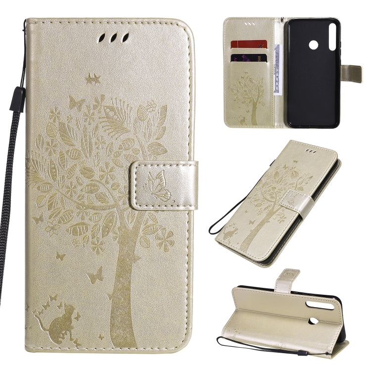 For Huawei P40 Lite E Tree & Cat Embossed Pattern Horizontal Flip Leather Case with Holder & Card Slots & Wallet & Lanyard