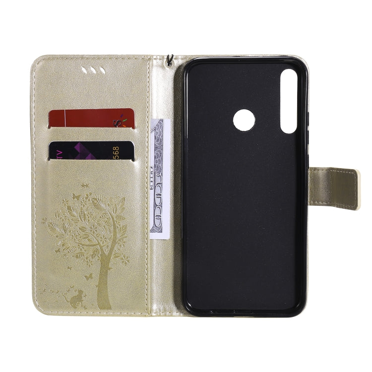 For Huawei P40 Lite E Tree & Cat Embossed Pattern Horizontal Flip Leather Case with Holder & Card Slots & Wallet & Lanyard