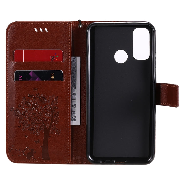 For Huawei P Smart 2020 Tree & Cat Embossed Pattern Horizontal Flip Leather Case with Holder & Card Slots & Wallet & Lanyard