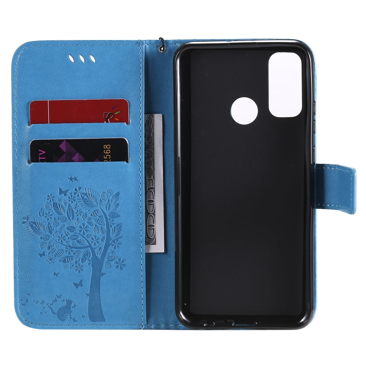 For Huawei P Smart 2020 Tree & Cat Embossed Pattern Horizontal Flip Leather Case with Holder & Card Slots & Wallet & Lanyard