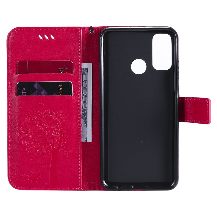 For Huawei P Smart 2020 Tree & Cat Embossed Pattern Horizontal Flip Leather Case with Holder & Card Slots & Wallet & Lanyard