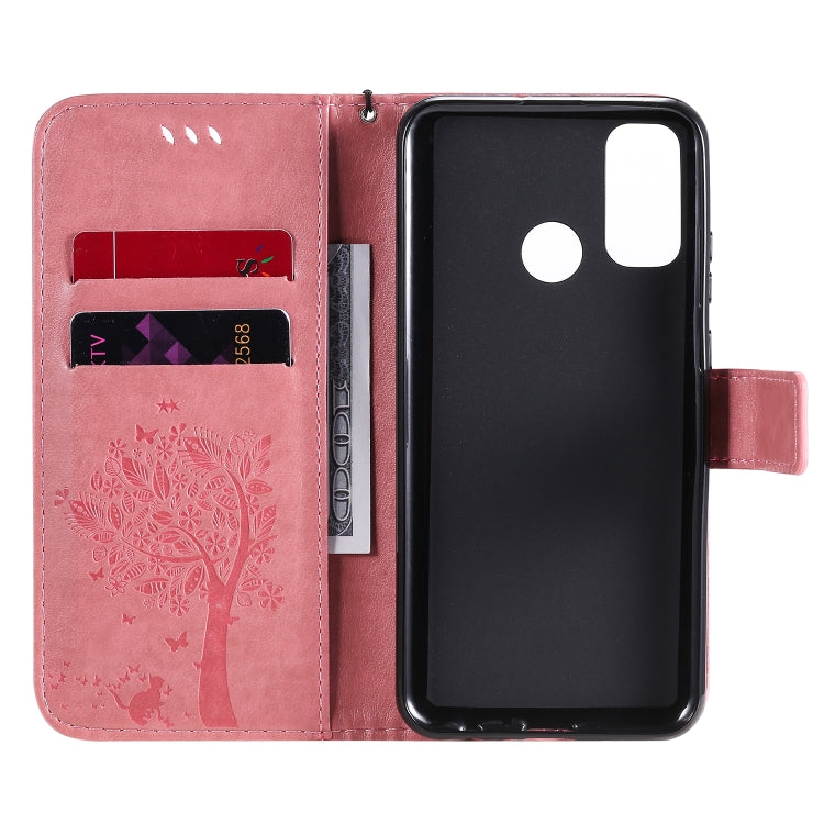 For Huawei P Smart 2020 Tree & Cat Embossed Pattern Horizontal Flip Leather Case with Holder & Card Slots & Wallet & Lanyard