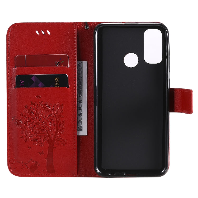 For Huawei P Smart 2020 Tree & Cat Embossed Pattern Horizontal Flip Leather Case with Holder & Card Slots & Wallet & Lanyard