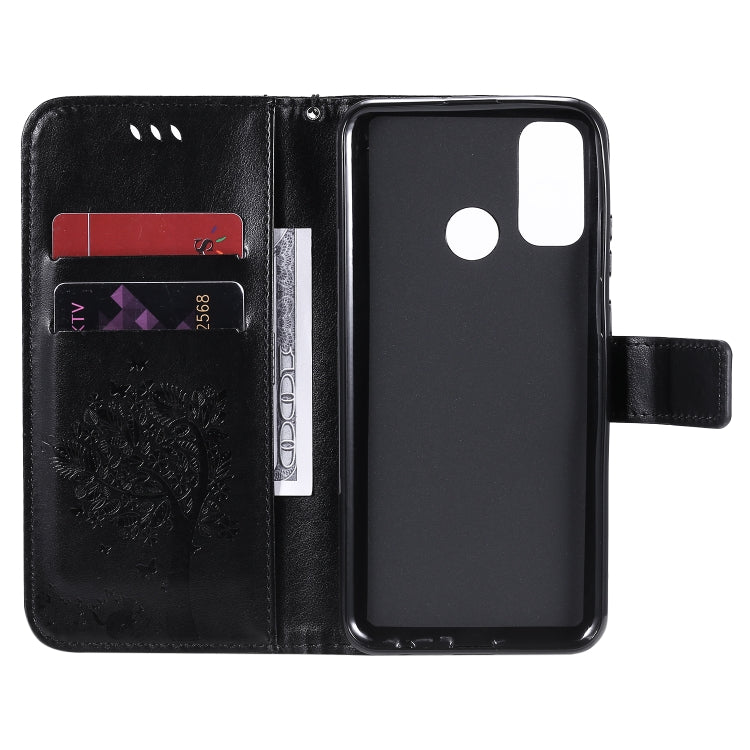 For Huawei P Smart 2020 Tree & Cat Embossed Pattern Horizontal Flip Leather Case with Holder & Card Slots & Wallet & Lanyard