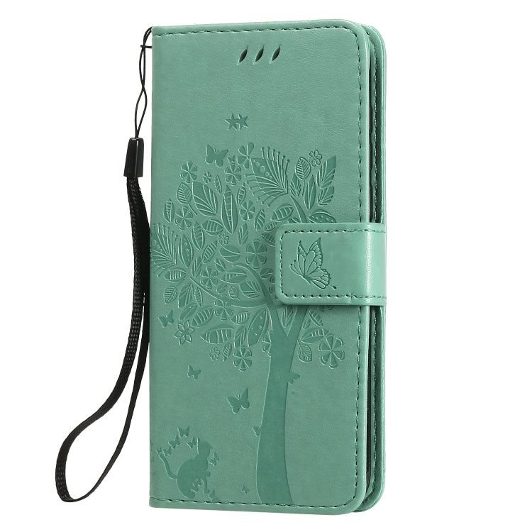 For Huawei Y5p Tree & Cat Embossed Pattern Horizontal Flip Leather Case with Holder & Card Slots & Wallet & Lanyard