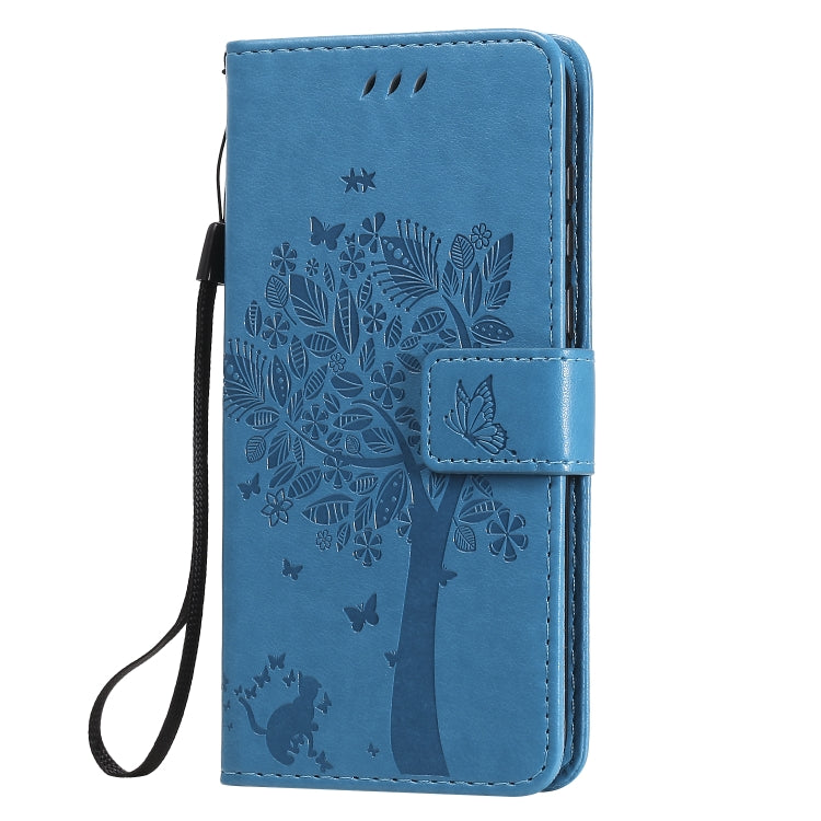 For Huawei Y5p Tree & Cat Embossed Pattern Horizontal Flip Leather Case with Holder & Card Slots & Wallet & Lanyard