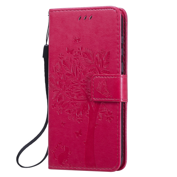 For Huawei Y5p Tree & Cat Embossed Pattern Horizontal Flip Leather Case with Holder & Card Slots & Wallet & Lanyard