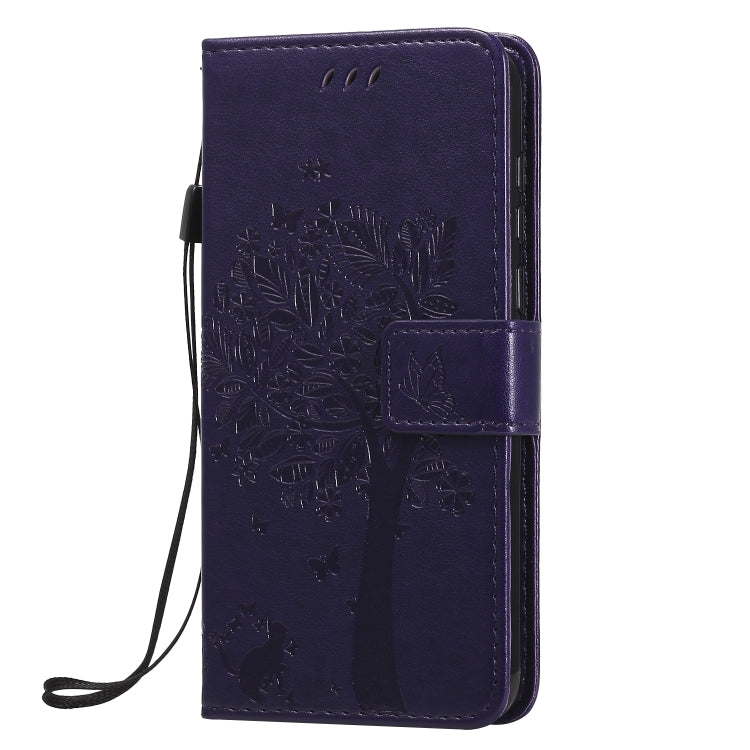 For Huawei Y5p Tree & Cat Embossed Pattern Horizontal Flip Leather Case with Holder & Card Slots & Wallet & Lanyard