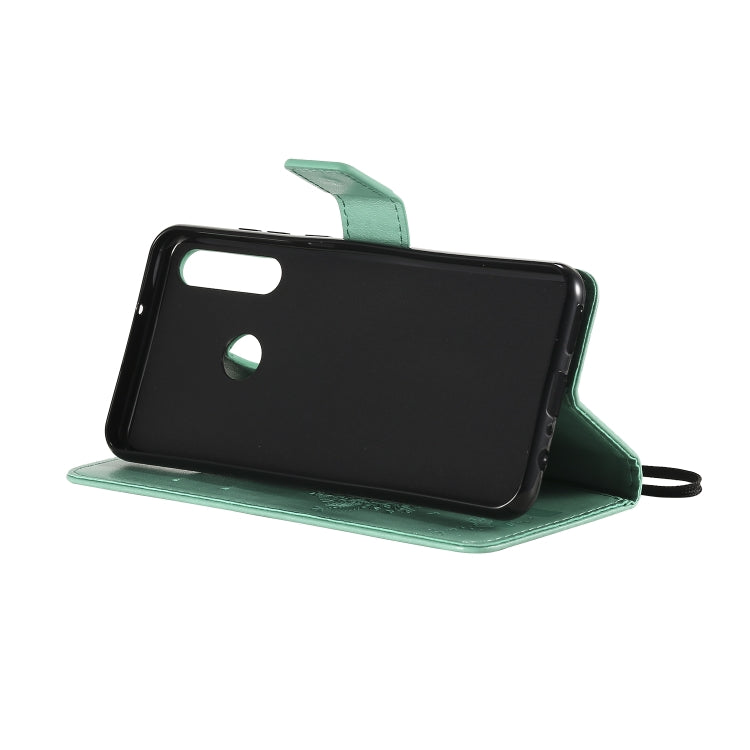 For Huawei Y6p Tree & Cat Embossed Pattern Horizontal Flip Leather Case with Holder & Card Slots & Wallet & Lanyard