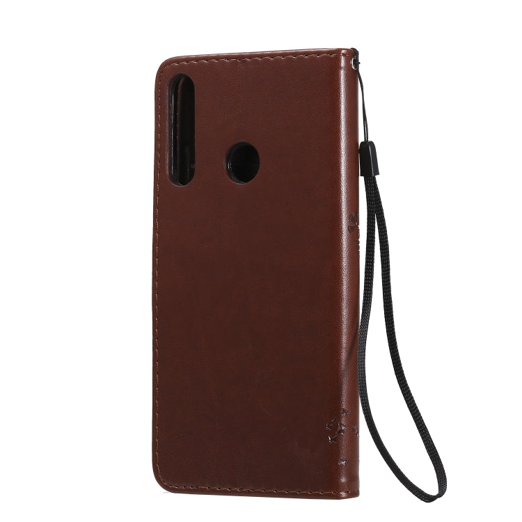For Huawei Y6p Tree & Cat Embossed Pattern Horizontal Flip Leather Case with Holder & Card Slots & Wallet & Lanyard