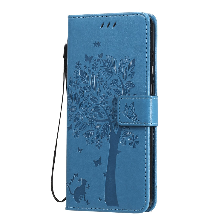 For Huawei Y6p Tree & Cat Embossed Pattern Horizontal Flip Leather Case with Holder & Card Slots & Wallet & Lanyard