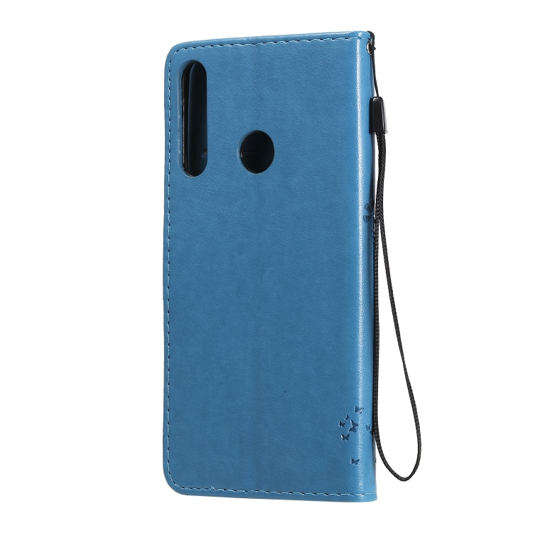 For Huawei Y6p Tree & Cat Embossed Pattern Horizontal Flip Leather Case with Holder & Card Slots & Wallet & Lanyard