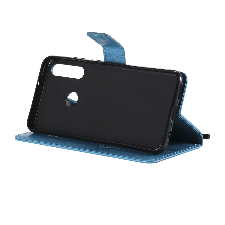 For Huawei Y6p Tree & Cat Embossed Pattern Horizontal Flip Leather Case with Holder & Card Slots & Wallet & Lanyard