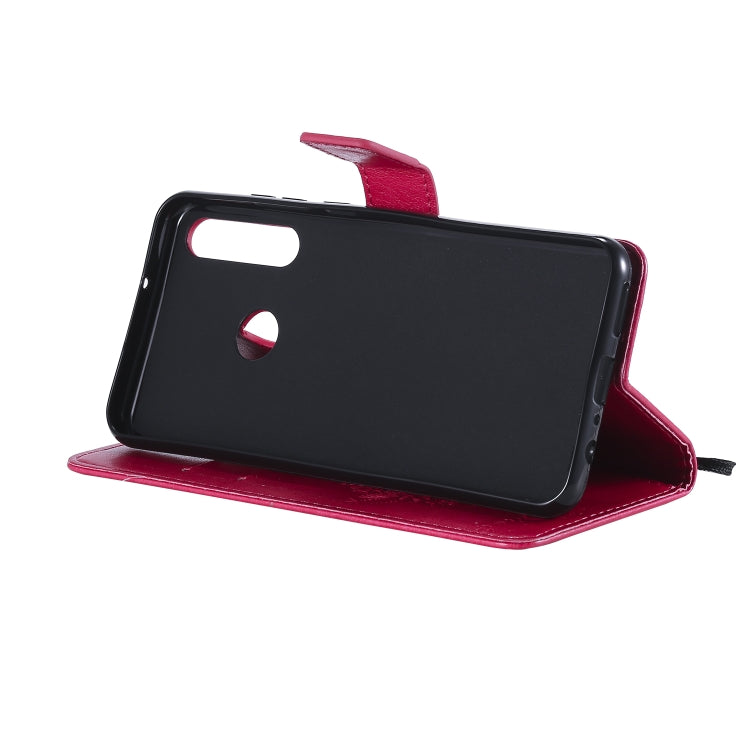 For Huawei Y6p Tree & Cat Embossed Pattern Horizontal Flip Leather Case with Holder & Card Slots & Wallet & Lanyard