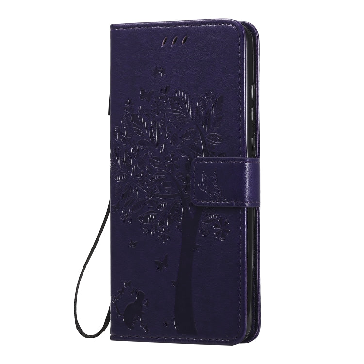 For Huawei Y6p Tree & Cat Embossed Pattern Horizontal Flip Leather Case with Holder & Card Slots & Wallet & Lanyard