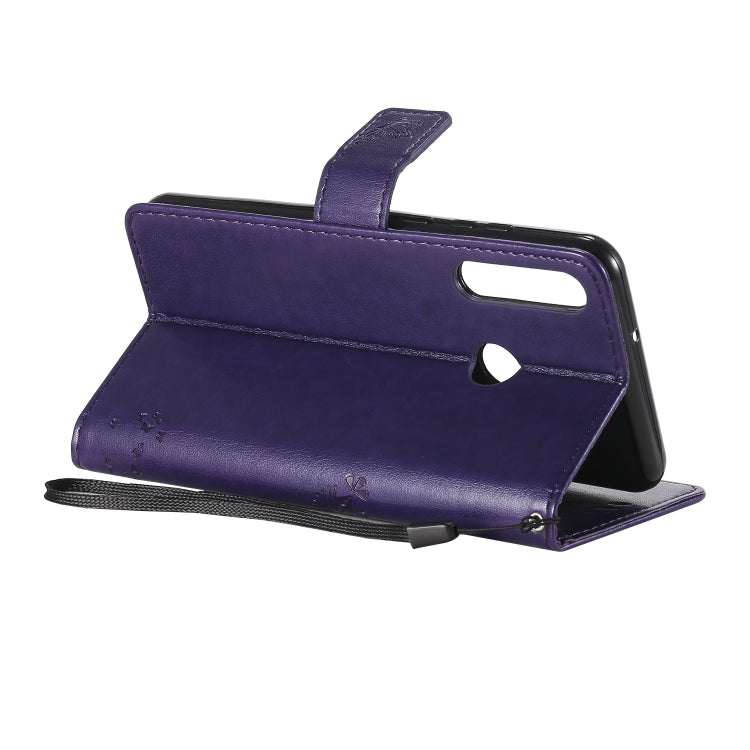 For Huawei Y6p Tree & Cat Embossed Pattern Horizontal Flip Leather Case with Holder & Card Slots & Wallet & Lanyard