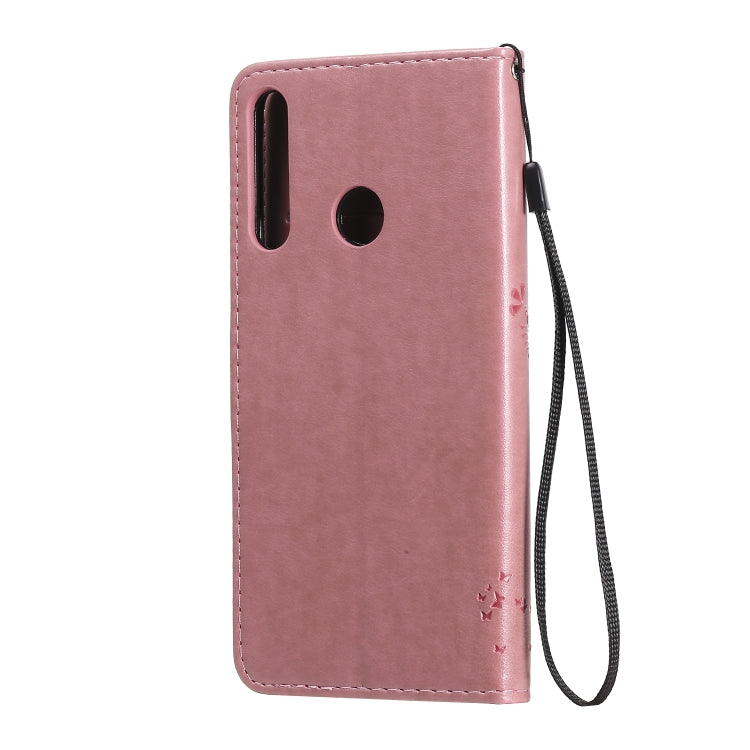 For Huawei Y6p Tree & Cat Embossed Pattern Horizontal Flip Leather Case with Holder & Card Slots & Wallet & Lanyard