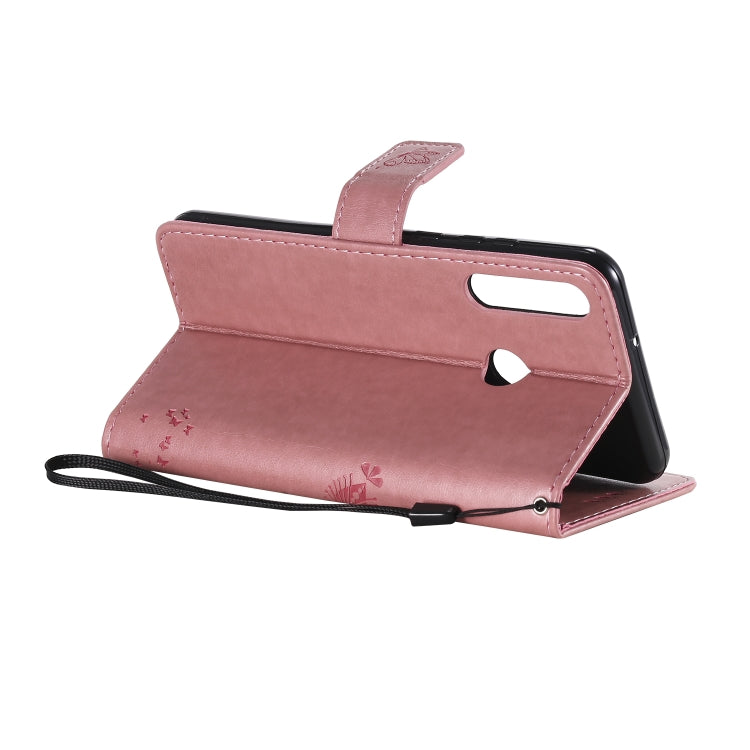 For Huawei Y6p Tree & Cat Embossed Pattern Horizontal Flip Leather Case with Holder & Card Slots & Wallet & Lanyard