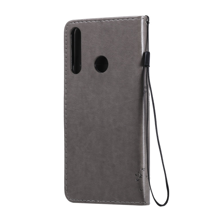 For Huawei Y6p Tree & Cat Embossed Pattern Horizontal Flip Leather Case with Holder & Card Slots & Wallet & Lanyard
