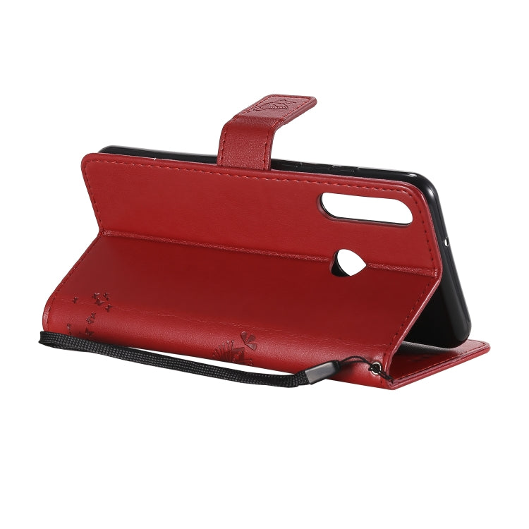 For Huawei Y6p Tree & Cat Embossed Pattern Horizontal Flip Leather Case with Holder & Card Slots & Wallet & Lanyard