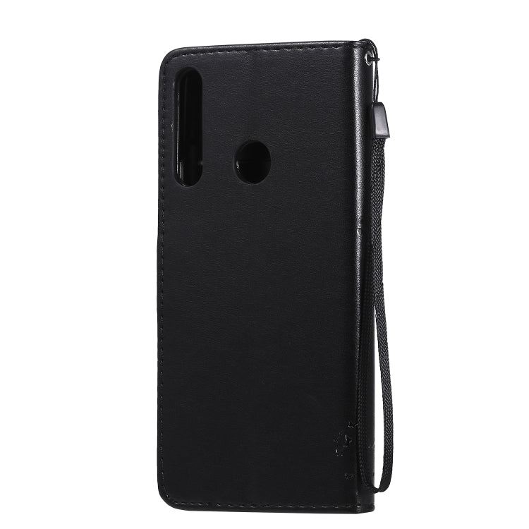 For Huawei Y6p Tree & Cat Embossed Pattern Horizontal Flip Leather Case with Holder & Card Slots & Wallet & Lanyard