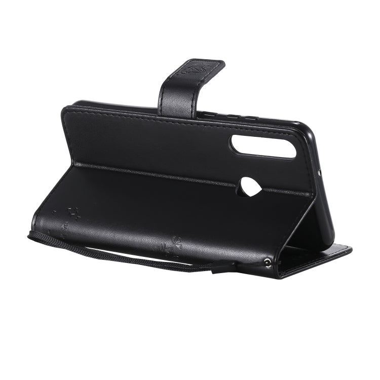 For Huawei Y6p Tree & Cat Embossed Pattern Horizontal Flip Leather Case with Holder & Card Slots & Wallet & Lanyard