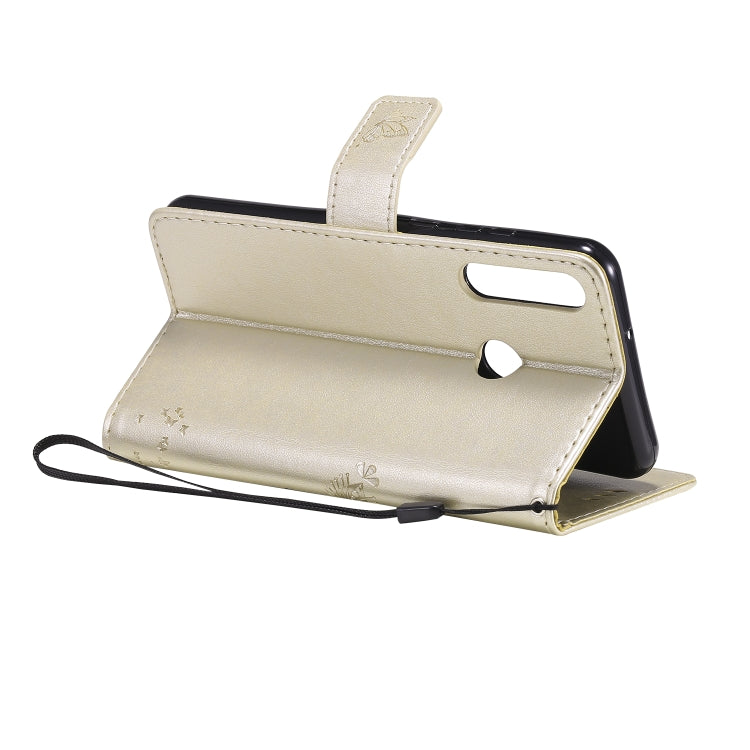 For Huawei Y6p Tree & Cat Embossed Pattern Horizontal Flip Leather Case with Holder & Card Slots & Wallet & Lanyard