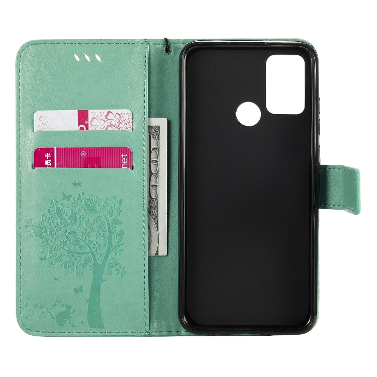 For Huawei Honor 9A Tree & Cat Embossed Pattern Horizontal Flip Leather Case with Holder & Card Slots & Wallet & Lanyard
