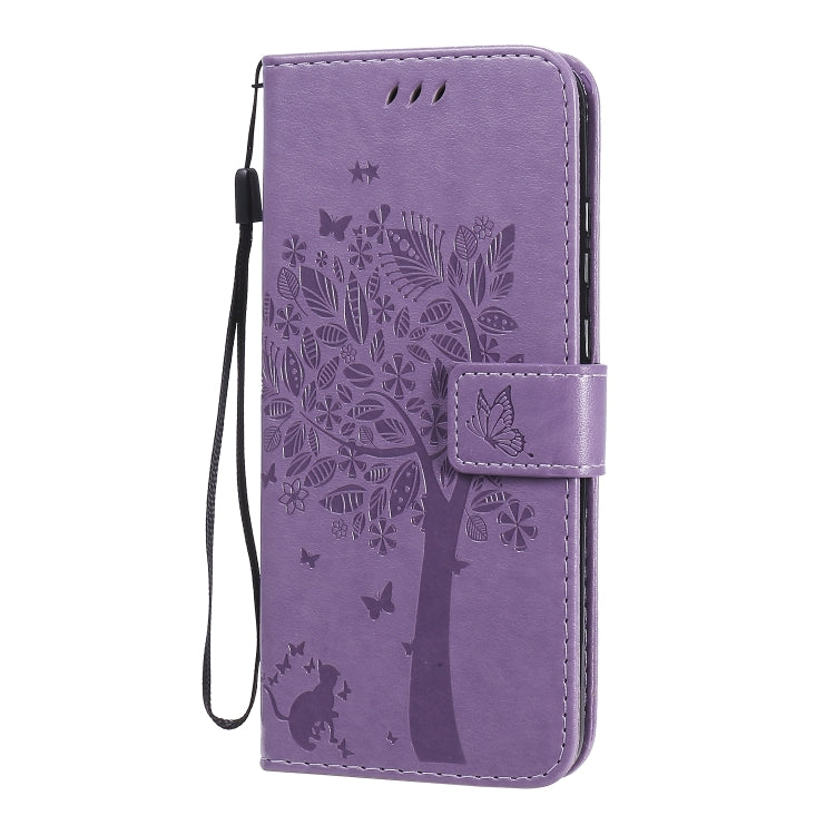 For Huawei Honor 9A Tree & Cat Embossed Pattern Horizontal Flip Leather Case with Holder & Card Slots & Wallet & Lanyard
