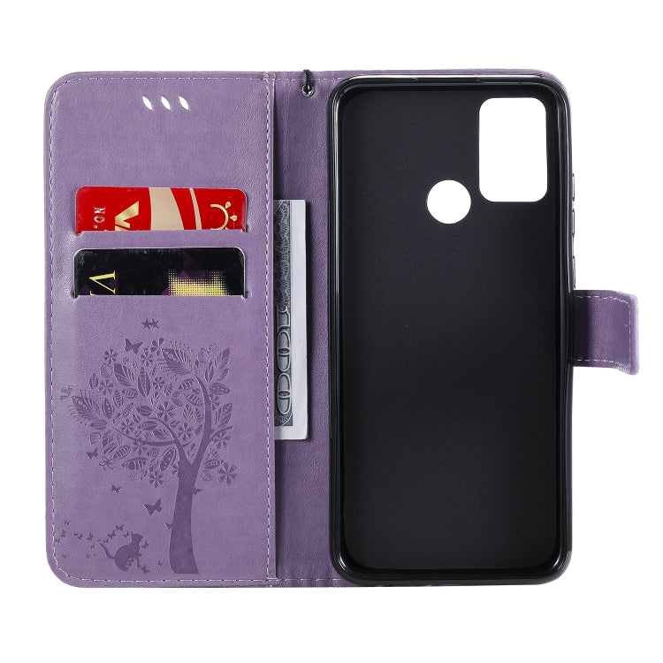 For Huawei Honor 9A Tree & Cat Embossed Pattern Horizontal Flip Leather Case with Holder & Card Slots & Wallet & Lanyard