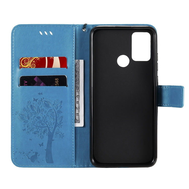 For Huawei Honor 9A Tree & Cat Embossed Pattern Horizontal Flip Leather Case with Holder & Card Slots & Wallet & Lanyard
