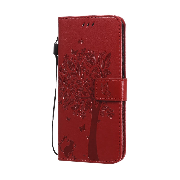 For Huawei Honor 9A Tree & Cat Embossed Pattern Horizontal Flip Leather Case with Holder & Card Slots & Wallet & Lanyard