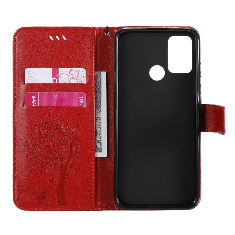 For Huawei Honor 9A Tree & Cat Embossed Pattern Horizontal Flip Leather Case with Holder & Card Slots & Wallet & Lanyard