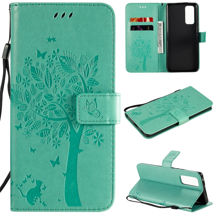 For Huawei Honor 30 Pro Tree & Cat Embossed Pattern Horizontal Flip Leather Case with Holder & Card Slots & Wallet & Lanyard