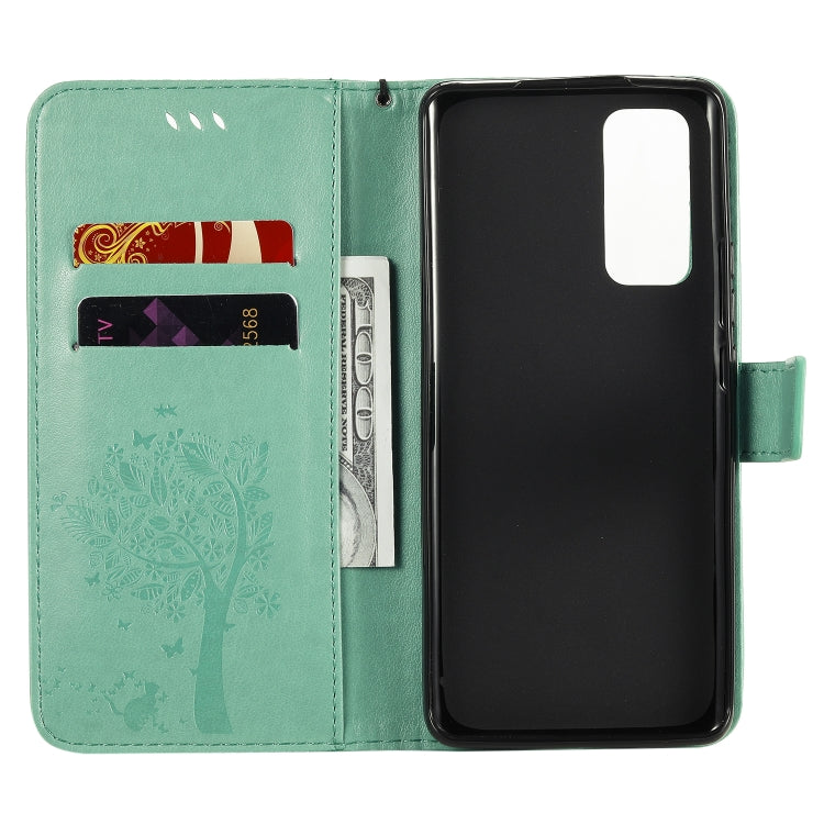 For Huawei Honor 30 Pro Tree & Cat Embossed Pattern Horizontal Flip Leather Case with Holder & Card Slots & Wallet & Lanyard