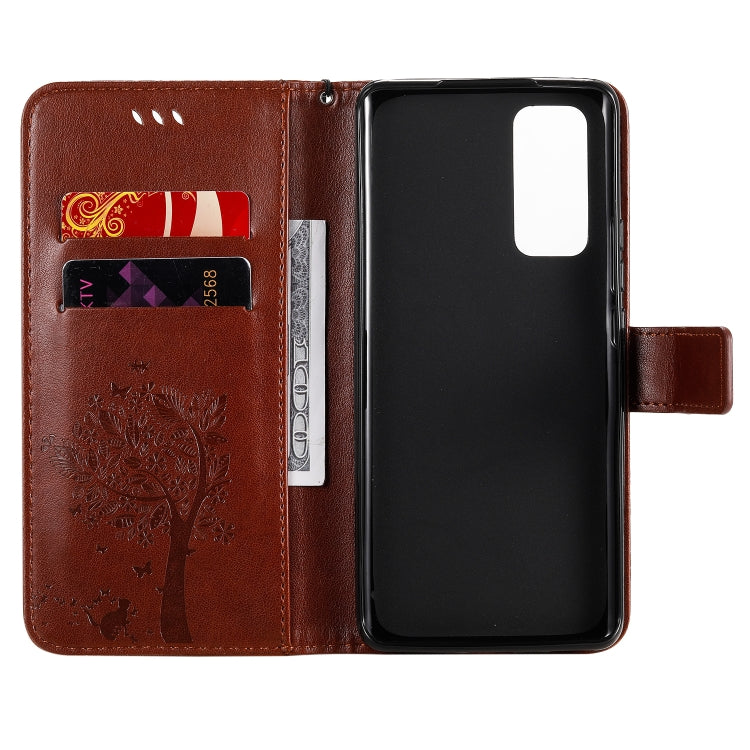 For Huawei Honor 30 Pro Tree & Cat Embossed Pattern Horizontal Flip Leather Case with Holder & Card Slots & Wallet & Lanyard