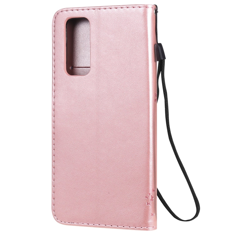 For Huawei Honor 30 Pro Tree & Cat Embossed Pattern Horizontal Flip Leather Case with Holder & Card Slots & Wallet & Lanyard