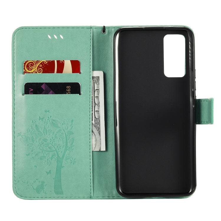 For Huawei Honor 30 Tree & Cat Embossed Pattern Horizontal Flip Leather Case with Holder & Card Slots & Wallet & Lanyard