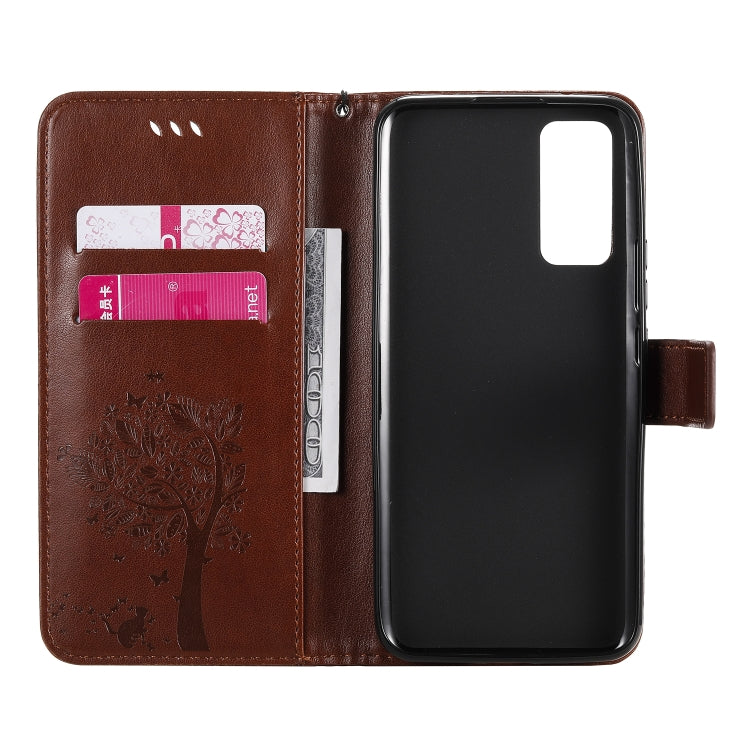 For Huawei Honor 30 Tree & Cat Embossed Pattern Horizontal Flip Leather Case with Holder & Card Slots & Wallet & Lanyard