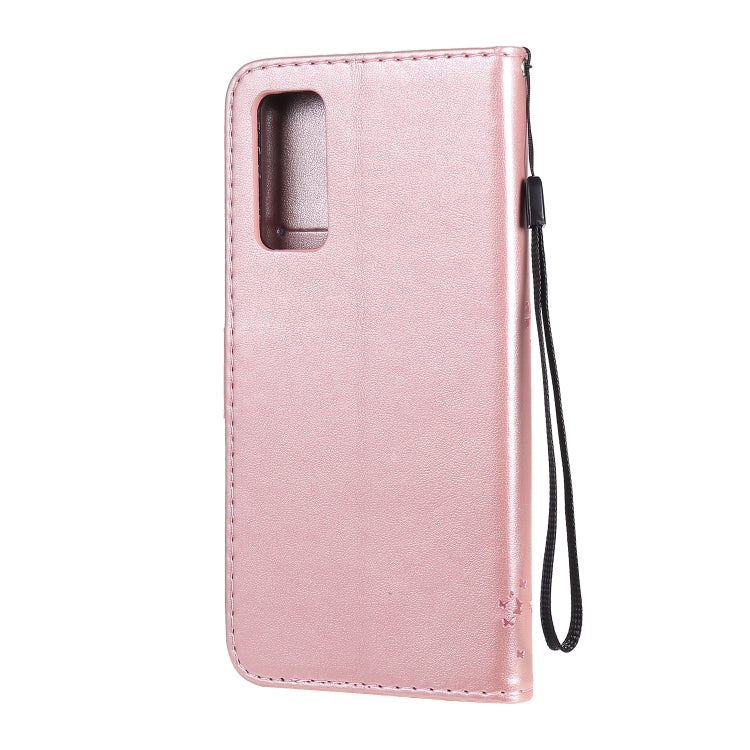 For Huawei Honor 30 Tree & Cat Embossed Pattern Horizontal Flip Leather Case with Holder & Card Slots & Wallet & Lanyard