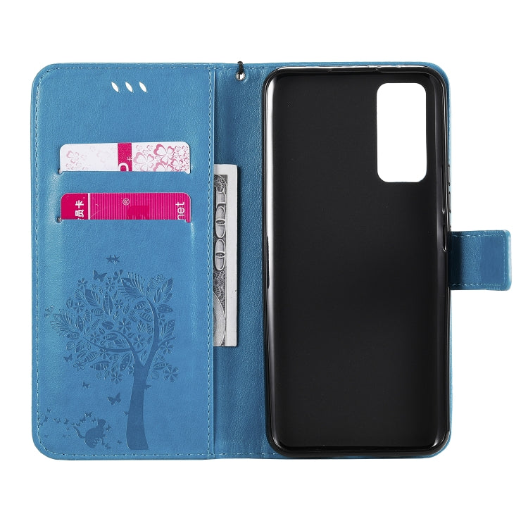 For Huawei Honor 30 Tree & Cat Embossed Pattern Horizontal Flip Leather Case with Holder & Card Slots & Wallet & Lanyard