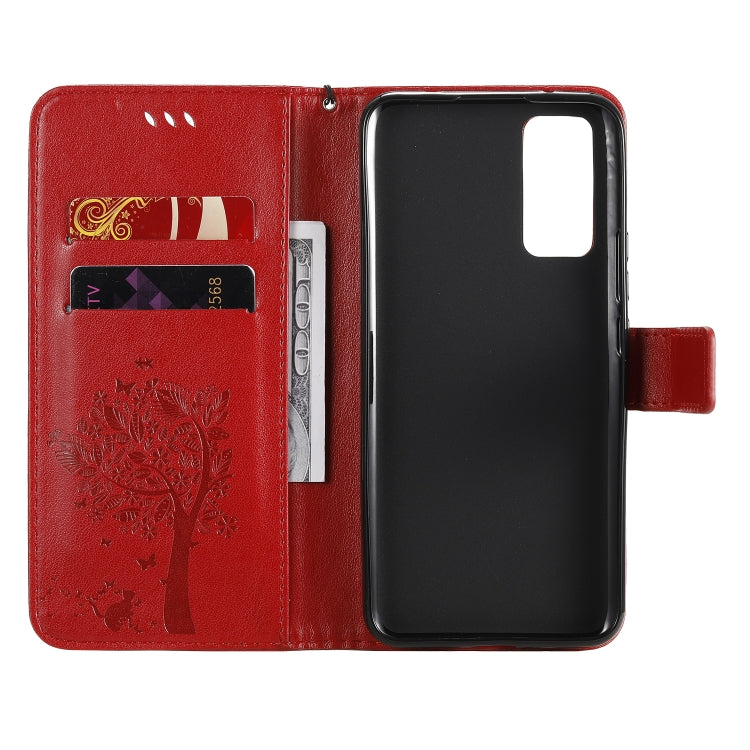 For Huawei Honor 30 Tree & Cat Embossed Pattern Horizontal Flip Leather Case with Holder & Card Slots & Wallet & Lanyard