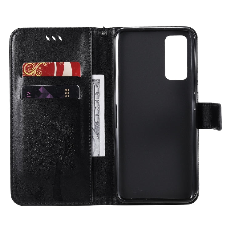 For Huawei Honor 30 Tree & Cat Embossed Pattern Horizontal Flip Leather Case with Holder & Card Slots & Wallet & Lanyard