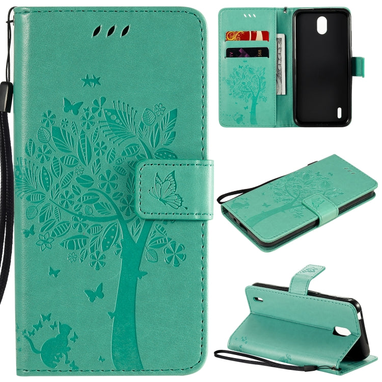 For Nokia 1.3 Tree & Cat Embossed Pattern Horizontal Flip Leather Case with Holder & Card Slots & Wallet & Lanyard
